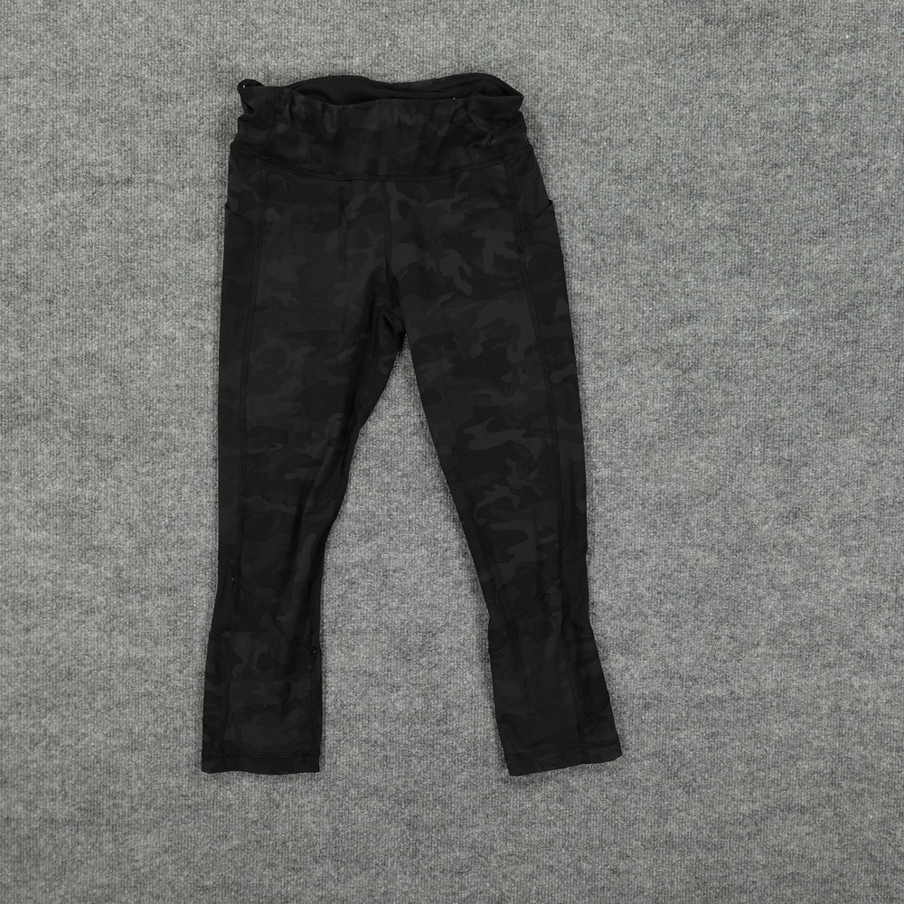 Lululemon Leggings Womens 6 Black Camo Cropped Athletic Yoga Running Training